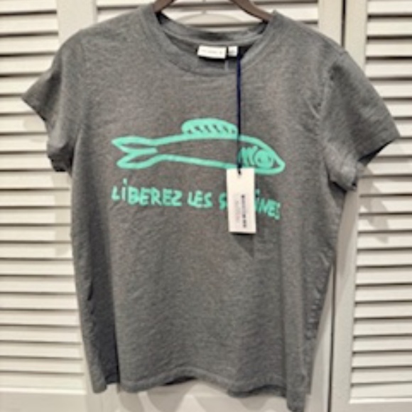 Clare V Classic Short Sleeve Tee with Sardines, Size SM - Picture 3 of 7